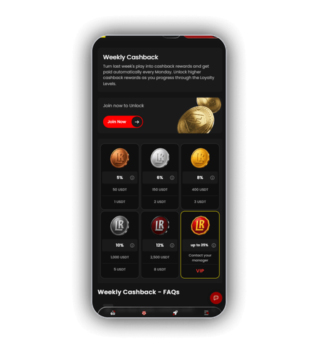 Weekly cashback and prize draw promotion banner at LuckyRollers Casino
