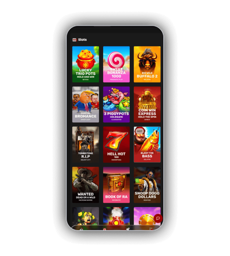 Game lobby grid showing slots, table games and live casino categories