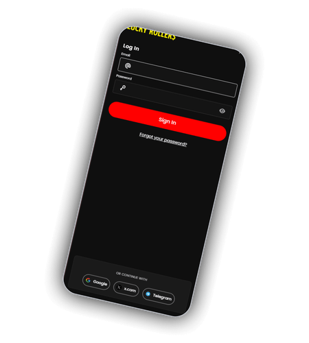 Account registration and login screen at LuckyRollers Casino