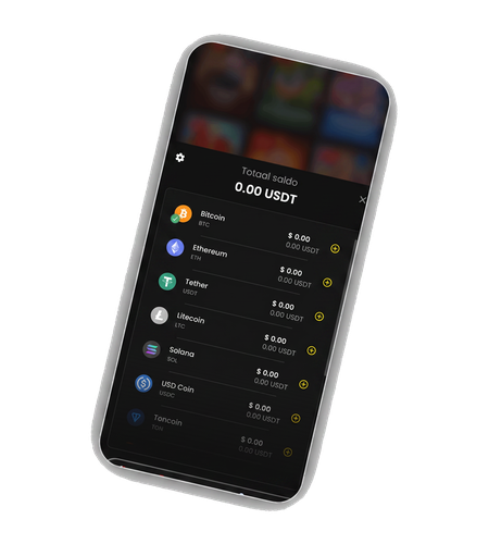 Storting- en uitbetalingsscherm met opties voor kaart, e-wallet en crypto